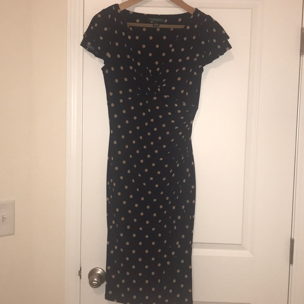 Navy Blue with brown polkadot dress